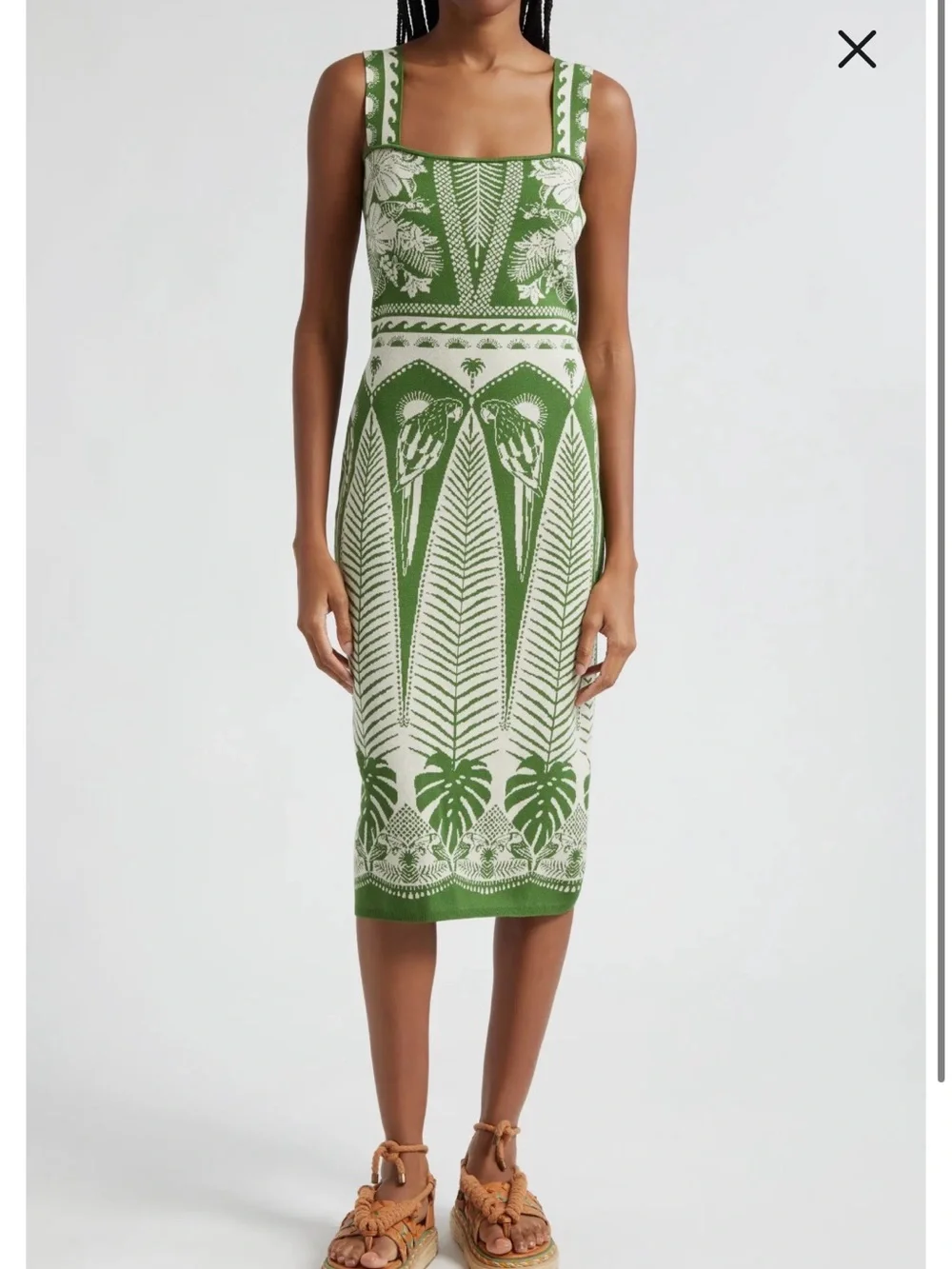 FARM Rio Green and Cream Botanical Knit Midi Dress - NWT - Picture 3 of 6